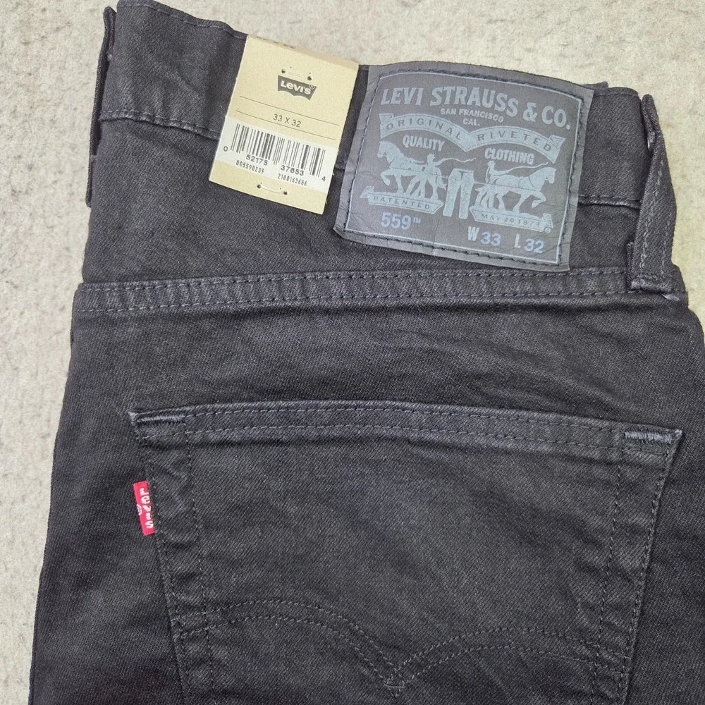 Levis 559 Relaxed Straight Jeans Mens 33x32 Black Denim 00559-0239 NEW